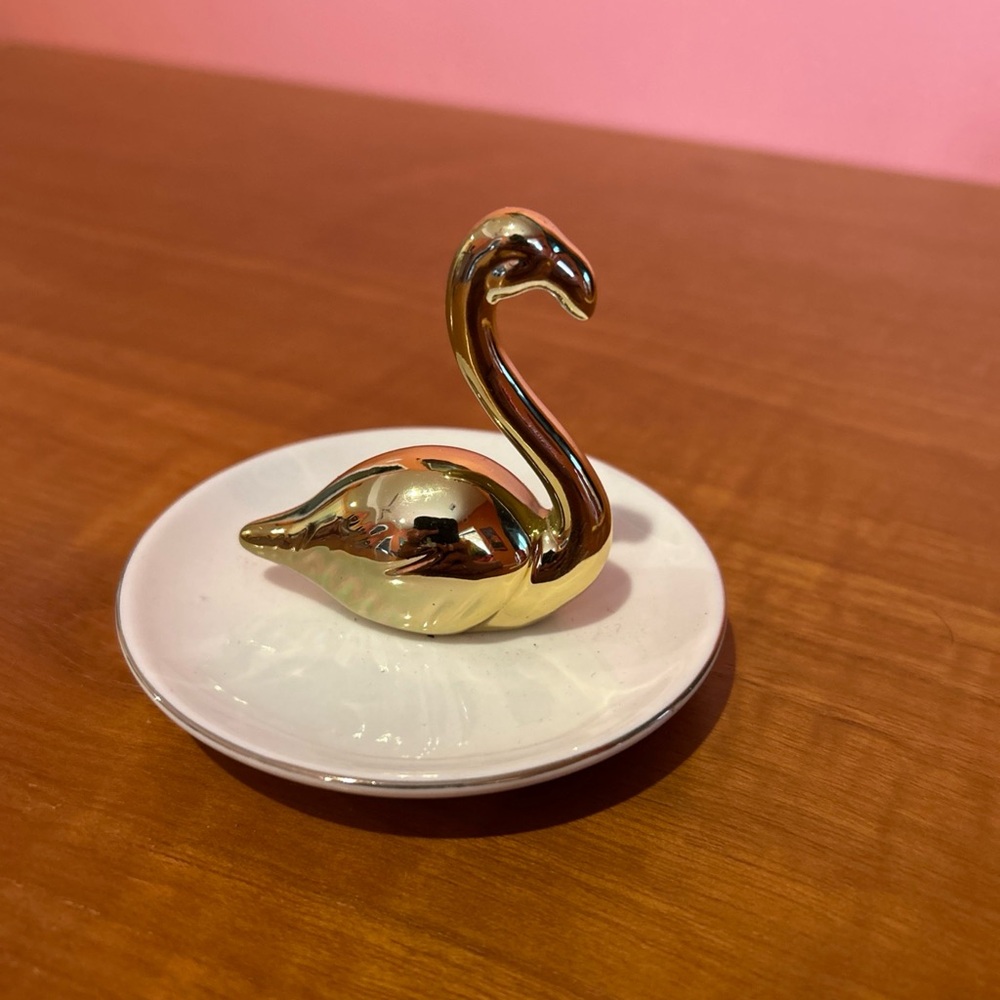 Vintage Golden Swan Trinket Dish Unmarked